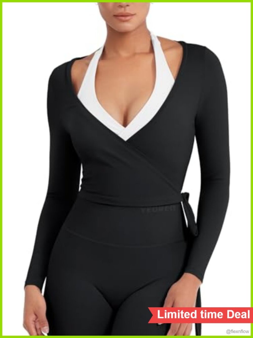 Womens Pilates Wrap Top Tie Long Sleeve Workout Shirt